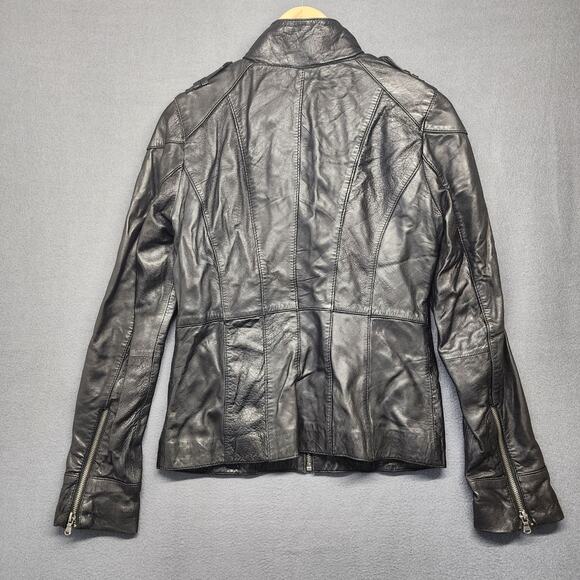 Vintage Guess Leather Jacket Womens Small Black Classic Moto Biker - Picture 2 of 15